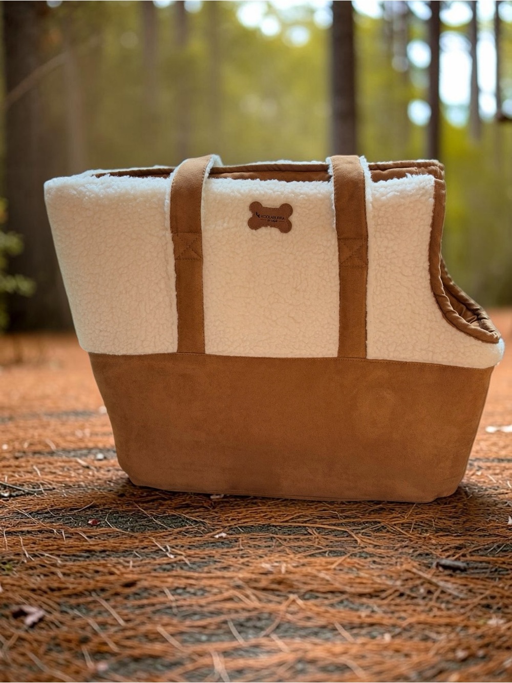 Koolaburra by UGG Sherpa Faux Suede Pet Carrier Tote Cream Brown Dog Bag